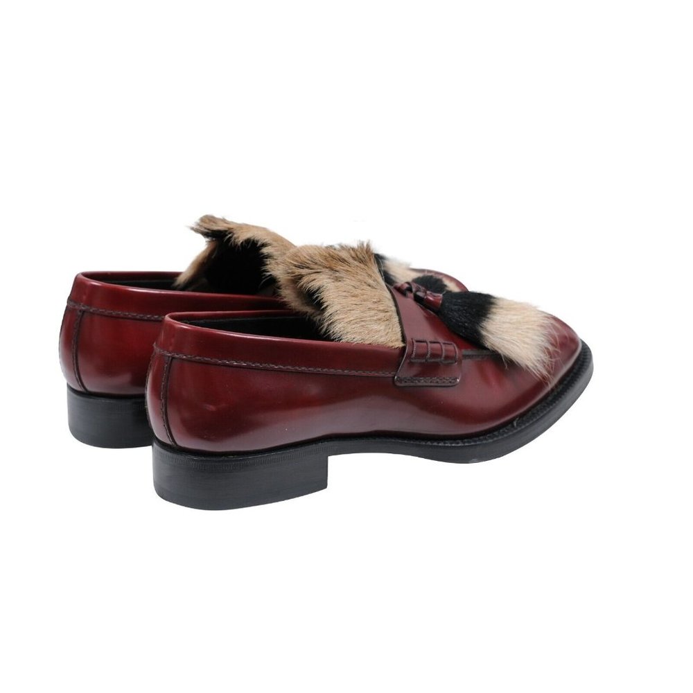Prada Mens Goat Fur Tassel Loafers Size US 8.5 UK 7.5 Burgundy Red Leather Shoes - Picture 9 of 10